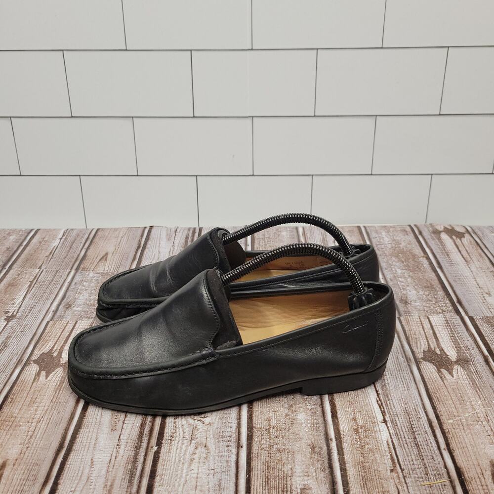 Clarks Black Leather Loafers Mens Size 11 D Slip On Moc Toe Dress Shoes